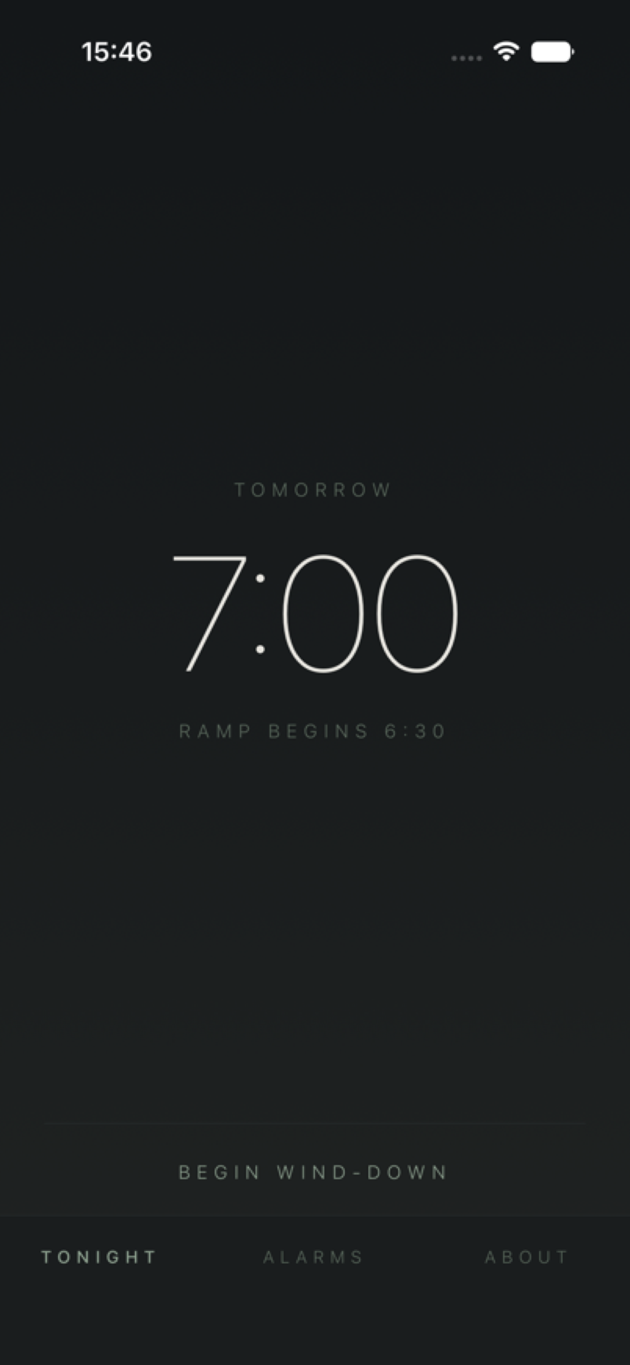 Meridian tonight screen showing a gradual wake ramp beginning at 7:00