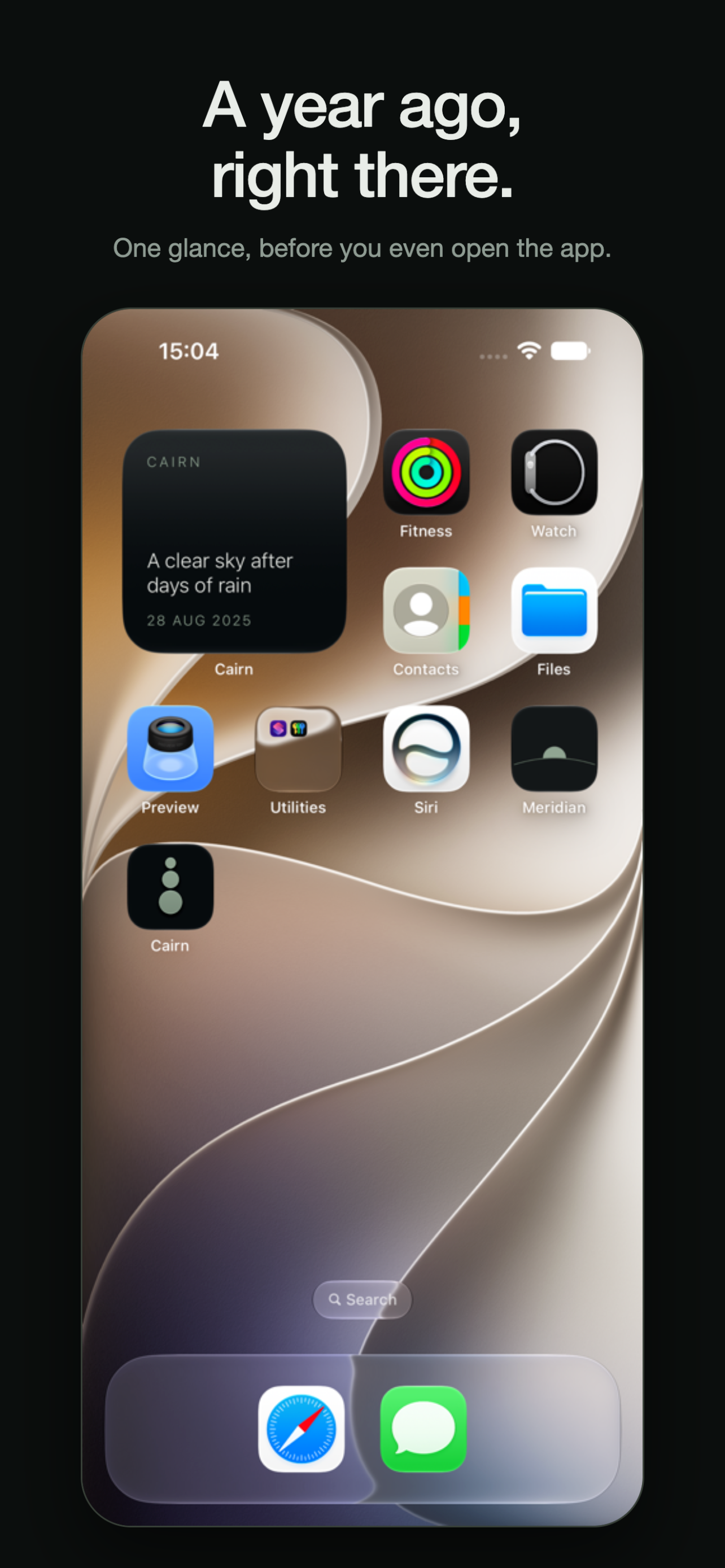 Cairn widget showing a gratitude entry from a year ago